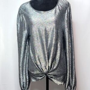 NEW‎ NEW!!! International Concepts Heritage Metallic Silver Blouse. SIZE L. #290